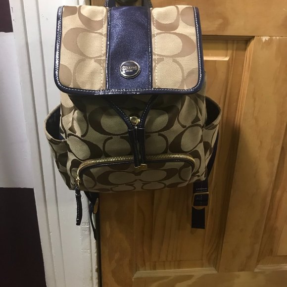 Coach Stripe Backpack Khaki Navy